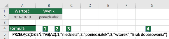 Podział argumentów funkcji PRZEŁĄCZ