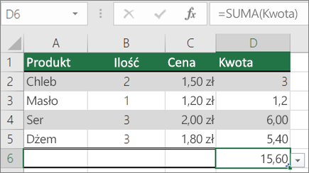 Przykład forrmula SUMA