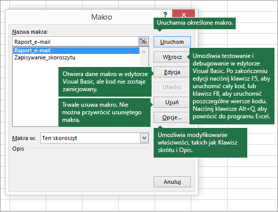 Okno dialogowe Makro