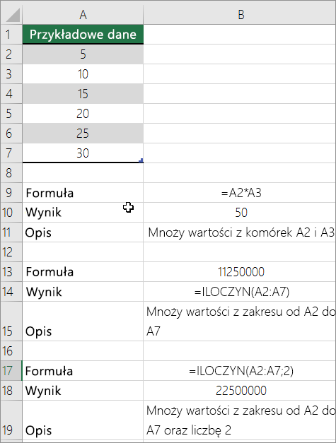Mnożenie liczb przy użyciu funkcji ILOCZYN