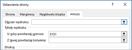 Karta Arkusz w oknie dialogowym Ustawienia strony