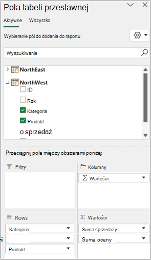 Lista pól dla wielu tabel