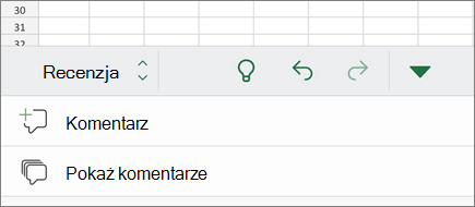 Podmenu Komentarze na telefonie iPhone