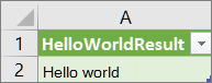 Wyniki helloworld w arkuszu