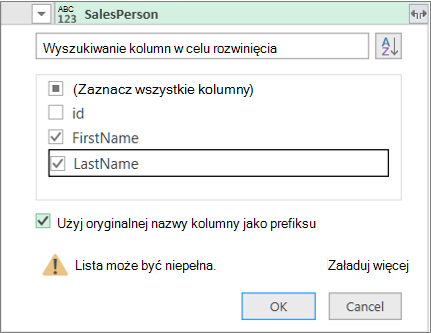 Rozwijanie rekordu w tabeli