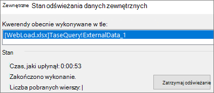 Okno dialogowe Stan odświeżania danych zewnętrznych