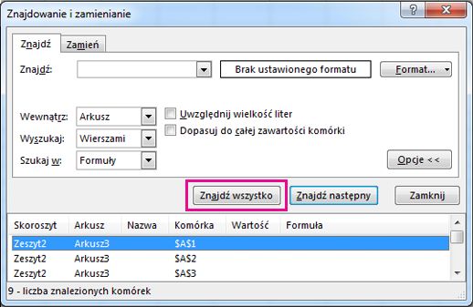 Znajdź wszystkie scalone komórki
