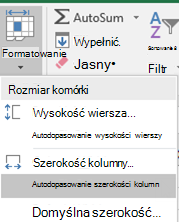 Obraz strony głównej > Formatowanie > szerokości kolumny Autodopasowanie