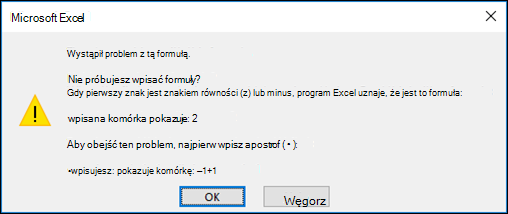 Obraz przedstawiający okno dialogowe Problem z formułą w programie Excel