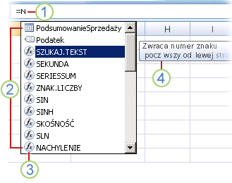 Autouzupełnianie formuł