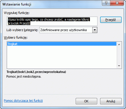 okno dialogowe Wstawianie funkcji