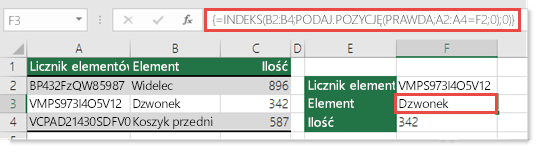 Jeśli szukana wartość ma więcej niż 255 znaków, użyj funkcji INDEKS i PODAJ.POZYCJĘ