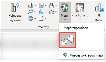Aby wstawić wykres mapy, zaznacz dowolną komórkę w zakresie danych, a następnie przejdź do pozycji Wstaw > mapy > Mapy > , wybierając ikonę Wypełniona mapa.
