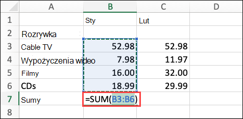 Komórka autosumowania systemu macOS