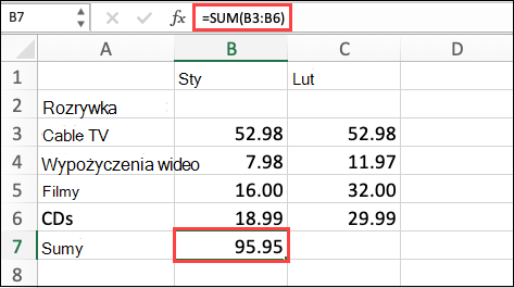 Formuła autosumowanie systemu macOS