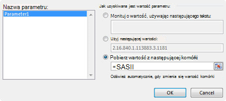 Okno dialogowe Parametr zapytania MS
