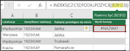 #NAME? błąd spowodowany brakiem dwukropka w odwołaniu do zakresu