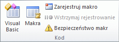 Zrzut ekranu przedstawiający grupę Kod na karcie Deweloper.