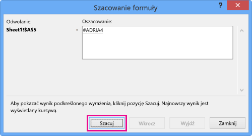 Okno dialogowe Szacowanie formuły