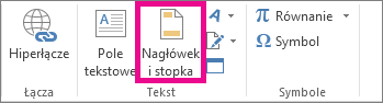 Opcja Nagłówek & stopka na karcie Wstawianie