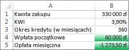 Komórki B4 i B5 spełniają swoje warunki, więc są sformatowane na zielono