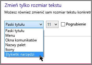 Ustawienia formatu etykietek narzędzi w systemie Windows 8