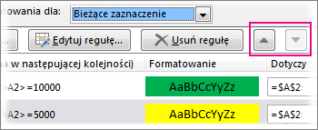Strzałki Przenieś w górę i Przenieś w dół