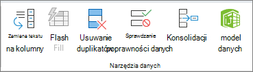 Grupa Narzędzia danych na karcie Dane