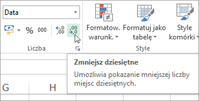 Przycisk Zmniejsz dziesiętne