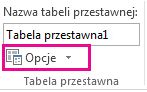 Przycisk Opcje na karcie Analiza
