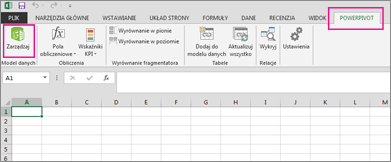 Karta PowerPivot i przycisk Zarządzaj