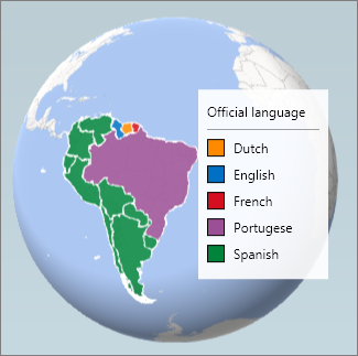Wykres regionów przedstawiający języki używane w Ameryce Południowej