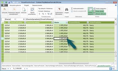 Kontekst wiersza w programie PowerPivot