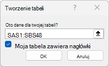 Okno Tworzenie tabeli
