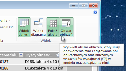 Obszar obliczeń w dodatku PowerPivot