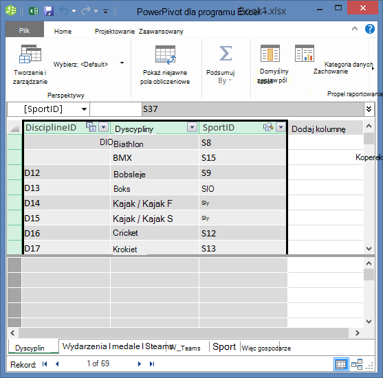 Kopiowanie pól w dodatku Power Pivot