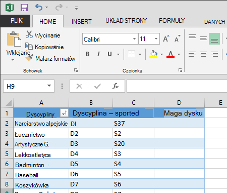 Rozszerzanie tabeli w programie Excel
