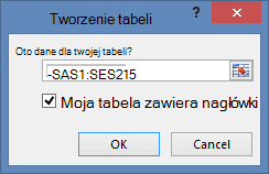 Okno Tworzenie tabeli