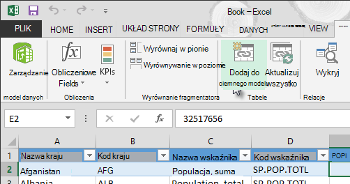 Dodawanie nowych danych do modelu danych