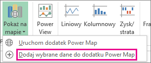 Polecenie Dodaj wybrane dane do dodatku Power Map