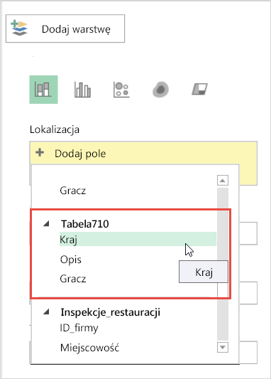 Dodawanie lokalizacji w okienku warstwy