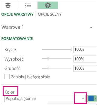 Pole listy Seria danych dla listy rozwijanej Kolor