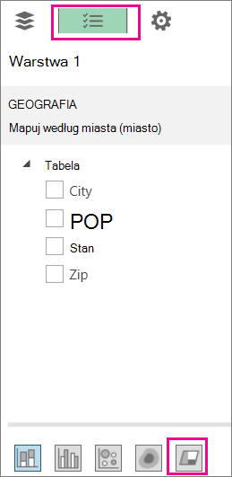 Ikona wykresu regionów na karcie Lista pól
