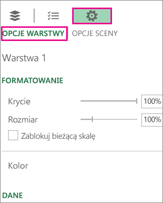 Ikona Ustawienia na karcie Opcje warstwy