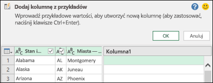 Kolumna połączona z przykładu w dodatku Power Query: okienko