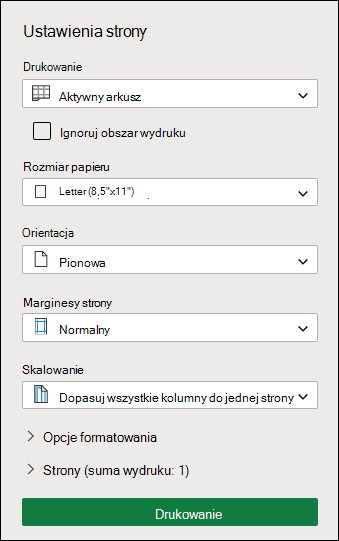 Print setup screen
