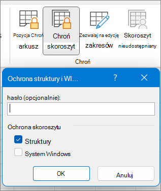 Okno dialogowe Ochrona skoroszytu