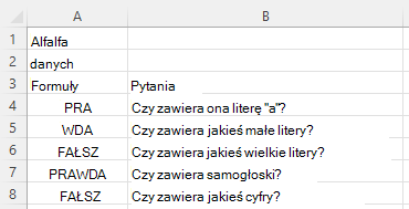 Używanie REGEXTEXT do odpowiadania na różne pytania dotyczące słowa alfalfa