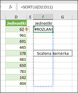#SPILL! błąd — rozlanie do scalonej komórki