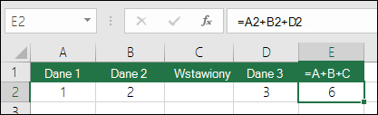 Formuły =A+B+C nie będą aktualizowane po dodaniu wierszy